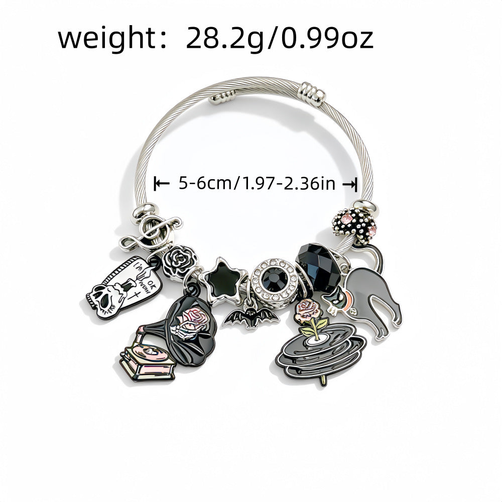 Wholesale Stainless Steel Electroplated Skull Butterfly Pendant Bracelet Retro Vinyl Record Grim Reaper Black Cat Women S Everyday Wear
