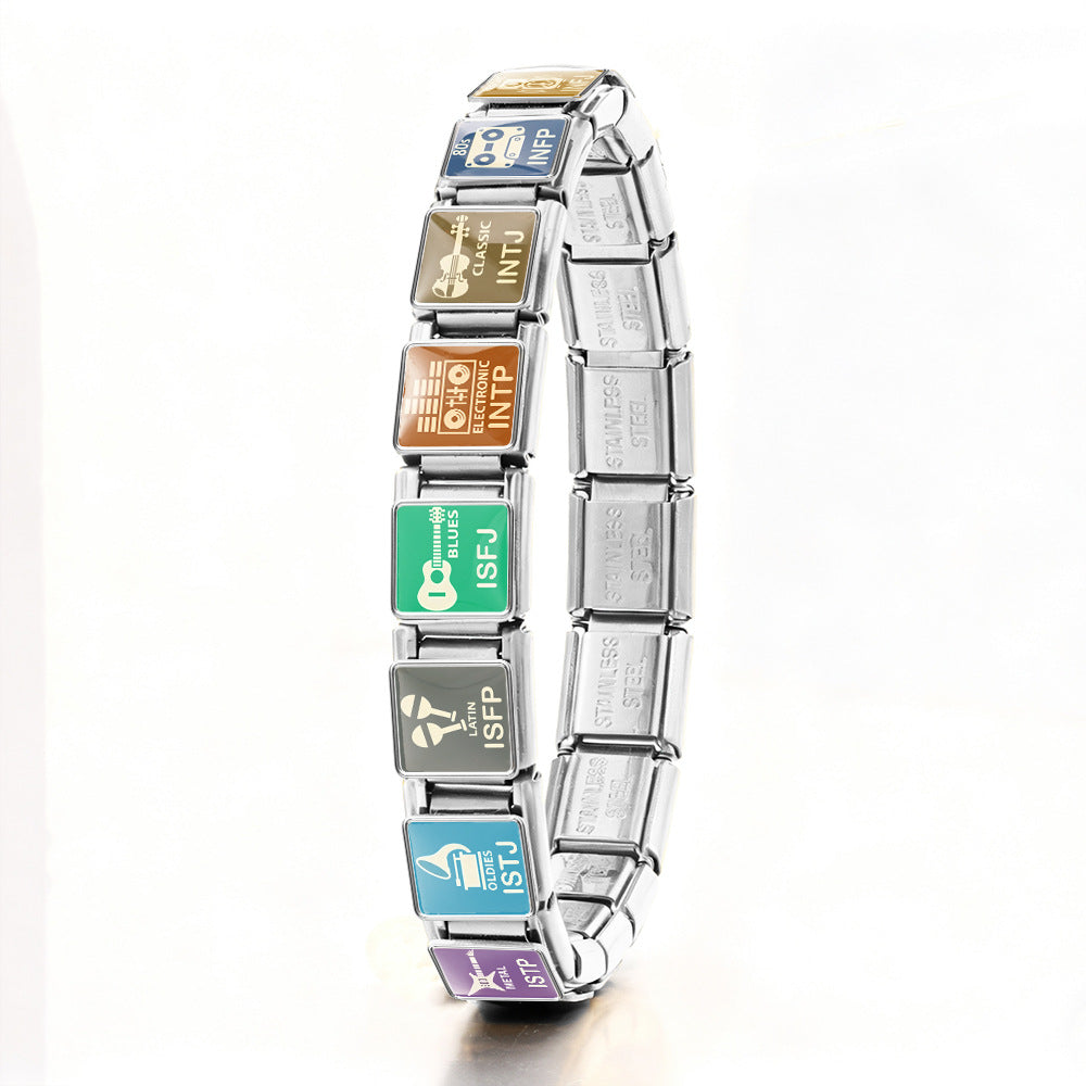 Wholesale Stainless Steel MBTI Square Module DIY Bracelet Watch Band Chain Jewelry Accessory