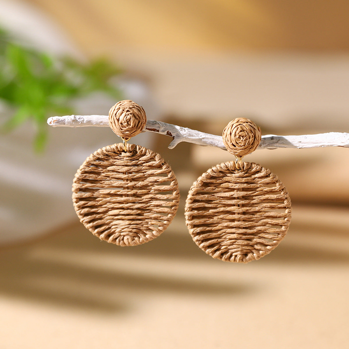 Wholesale Bohemian Exaggerated Raffia Earrings Hand Woven ACC-ES-XLH002