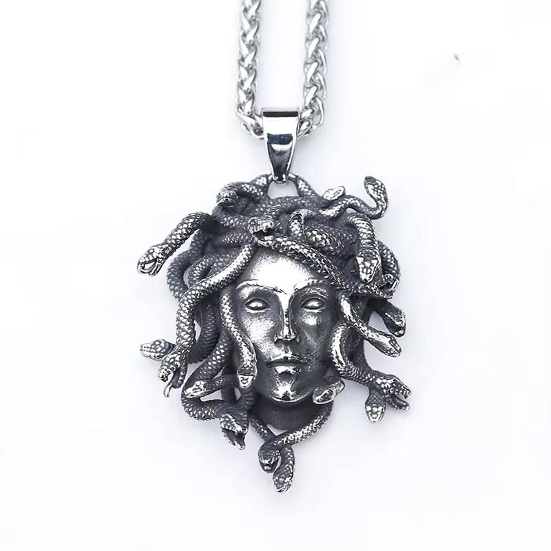 Wholesale Retro Snake Female Medusa Statue Myth Pendant  Gothic Exaggerated  Necklace