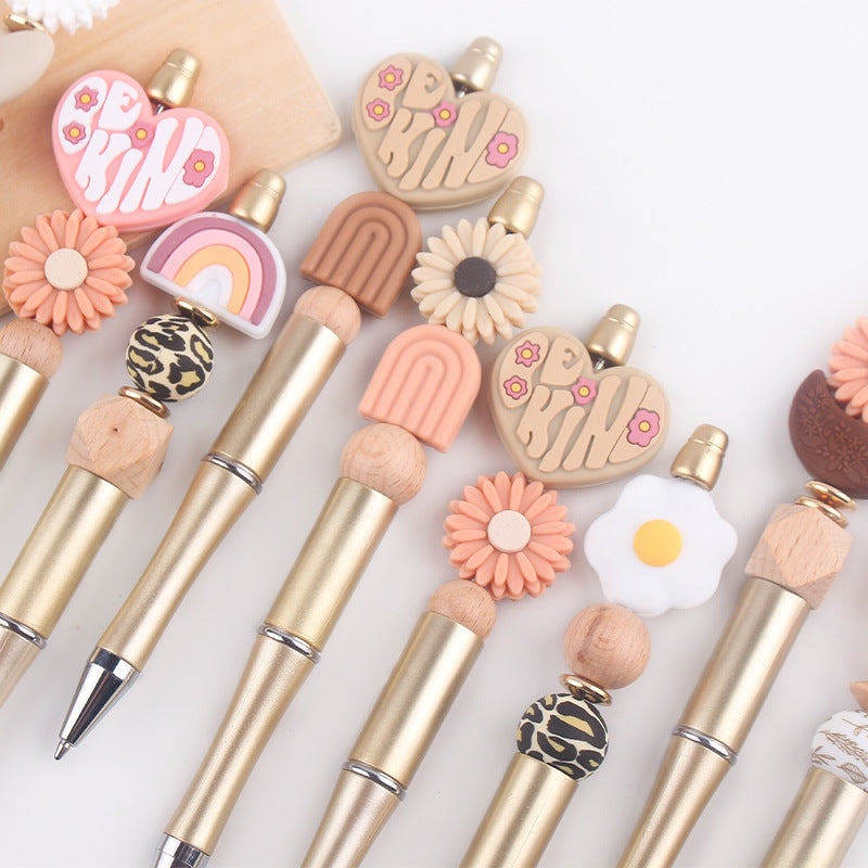 Wholesale beaded pen creative DIY cartoon daisy love silicone gum beaded pen