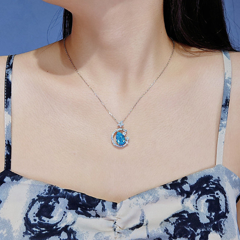 Wholesale Blue starry sky necklace with micro-drop aquamarine clavicle necklace