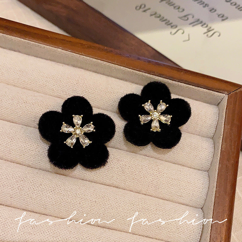 Wholesale 925 silver needle flocking plush earrings literary exaggerated earrings