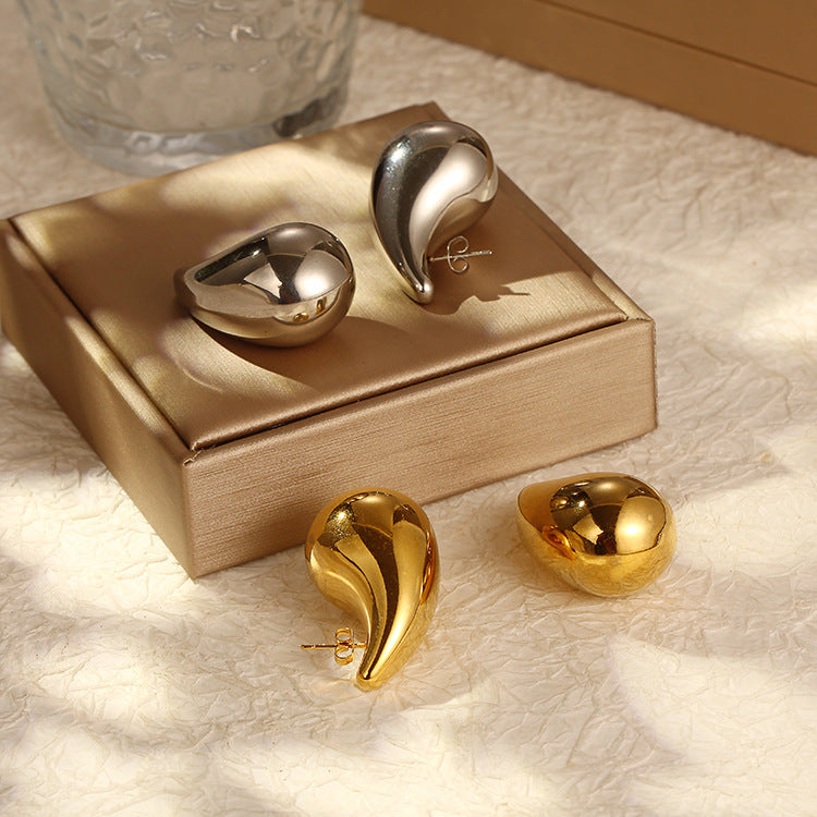 Wholesale Extra Large Teardrop Hollow Stainless Steel Earrings Gold Plated Fashion Accessory for Boutique Resale