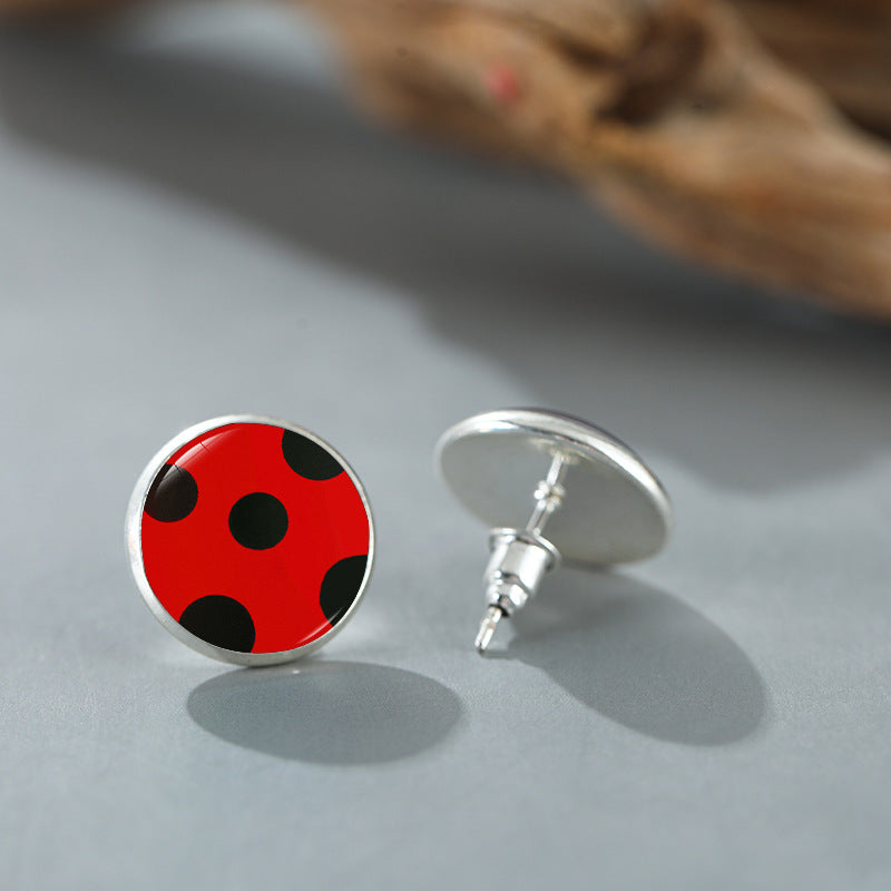 Wholesale Anime cartoon polka dot ladybug alloy earrings