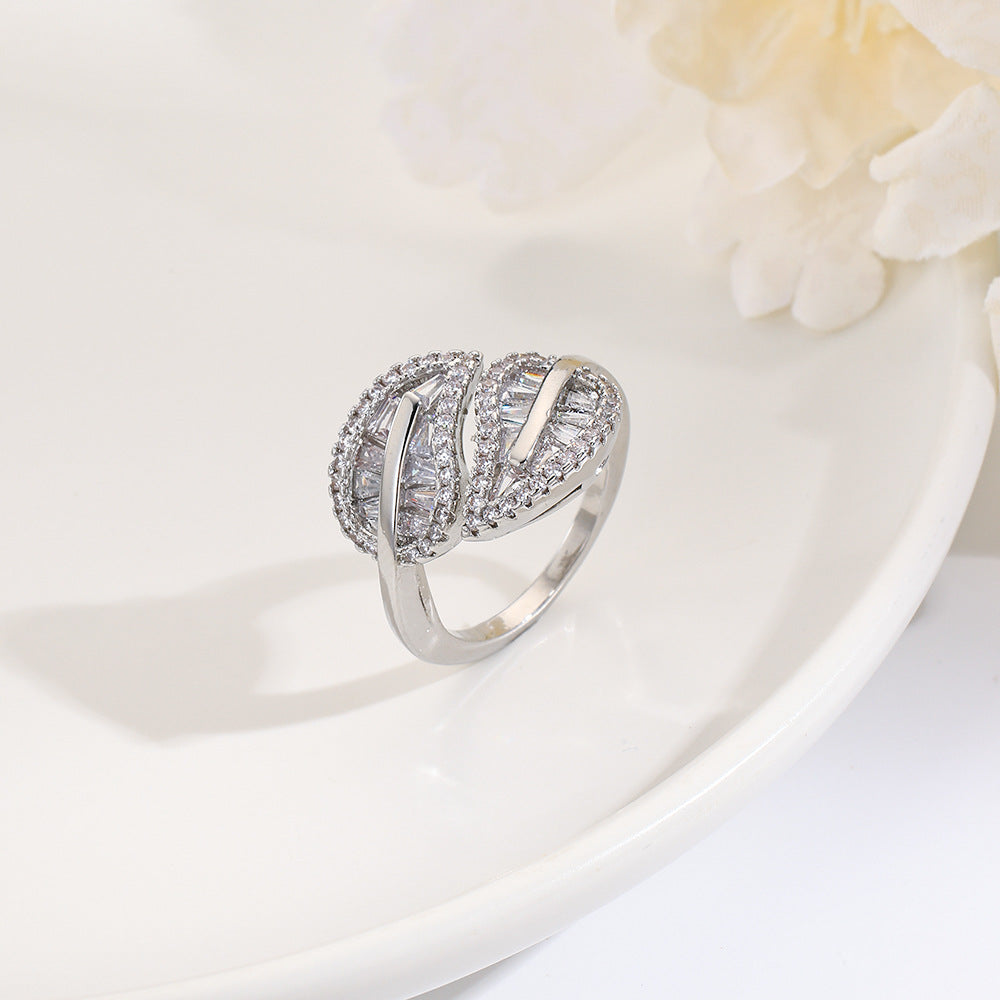 Wholesale Geometric zirconium leaf ring