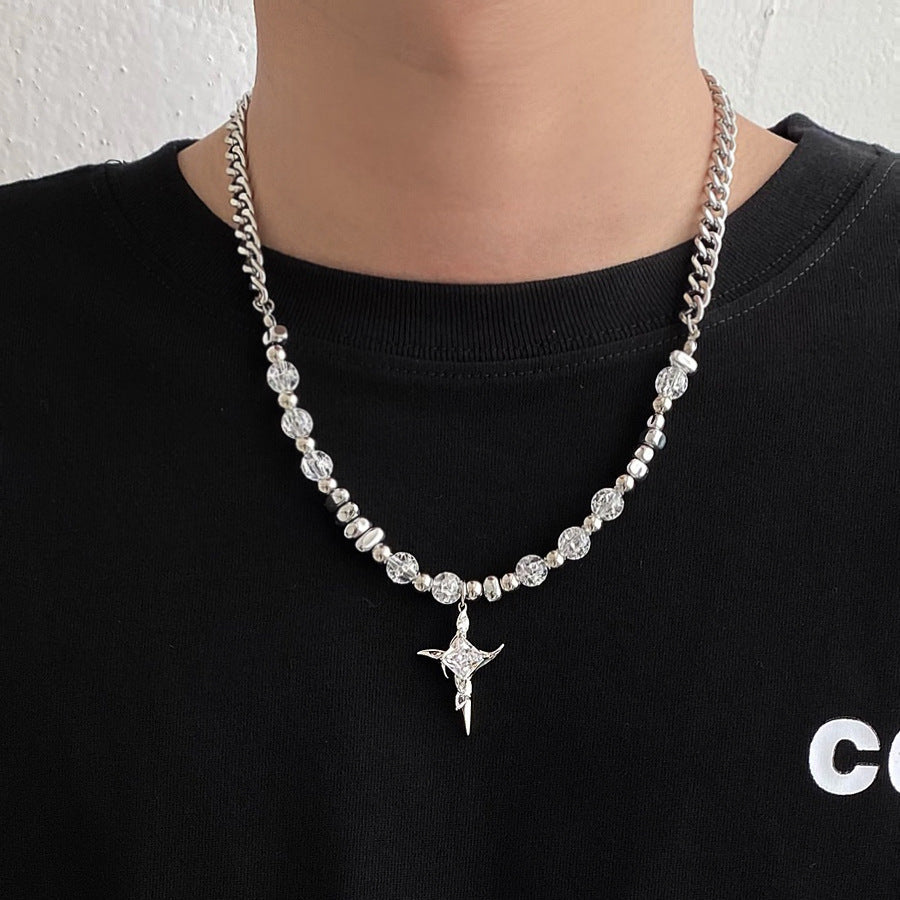 Wholesale Titanium Steel Necklace Metal Stone Ice Crack Cross Necklace Clavicle Chain ACC-NE-Ziyou006