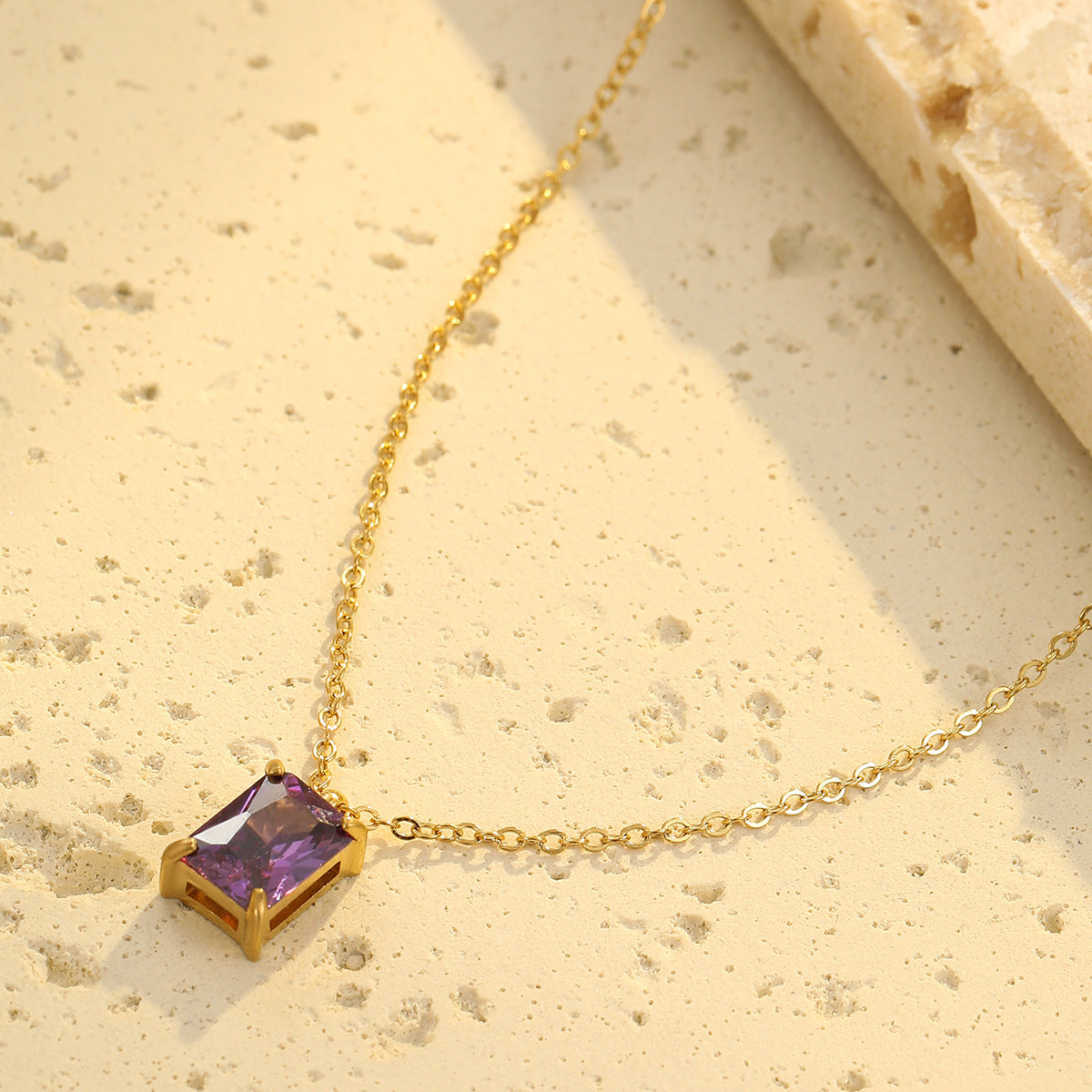 Wholesale Light Luxury  Stainless Steel Necklace Square Zircon Pendant  Clavicle Chain