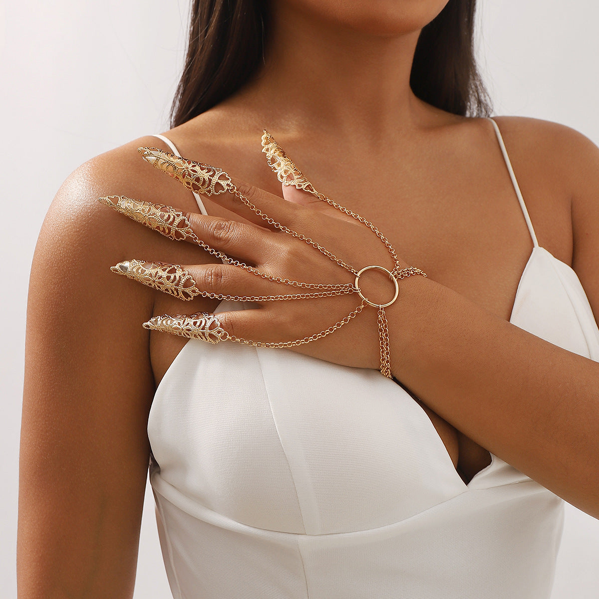 Wholesale Exaggerated Punk Gothic Bracelet Hollow Pattern Tapered Nail Cover Bracelet