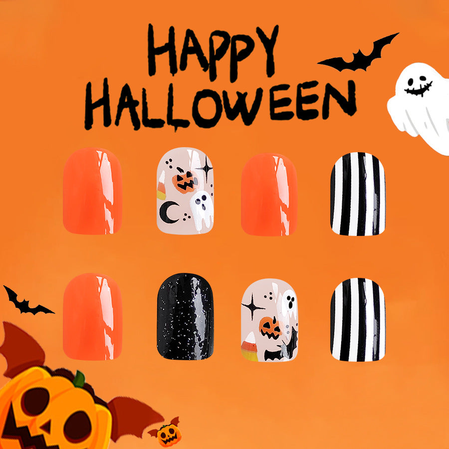 Wholesale 24 Pieces/box Halloween Ghost Pumpkin Glossy Press-on Nails Kits Nail Stickers ACC-NS-GuaiXL070