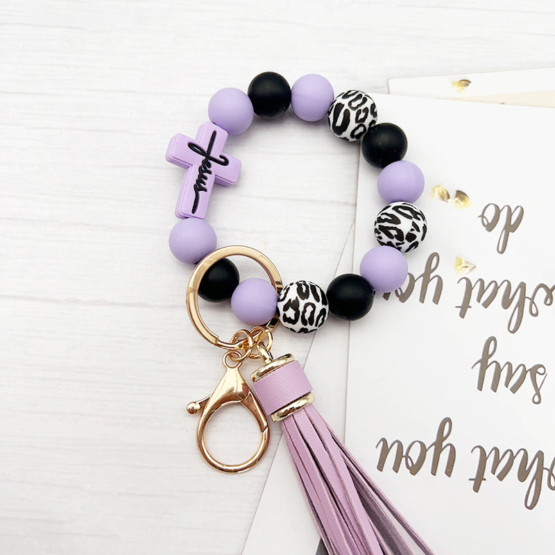 Wholesale Cross Silicone Beaded Bracelet Keychain ACC-KC-JiuYa012