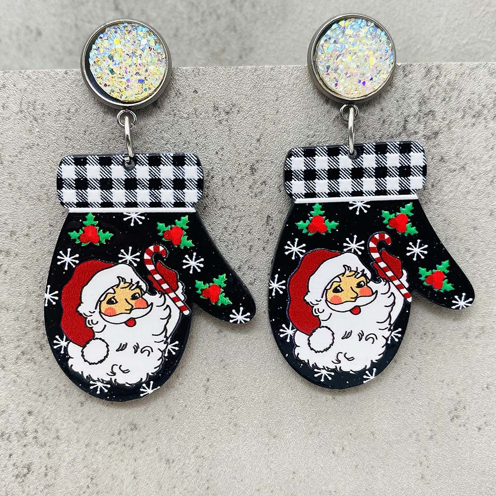 Wholesale Christmas Colorful Gloves Glitter Acrylic Earrings ACC-ES-ChenY069