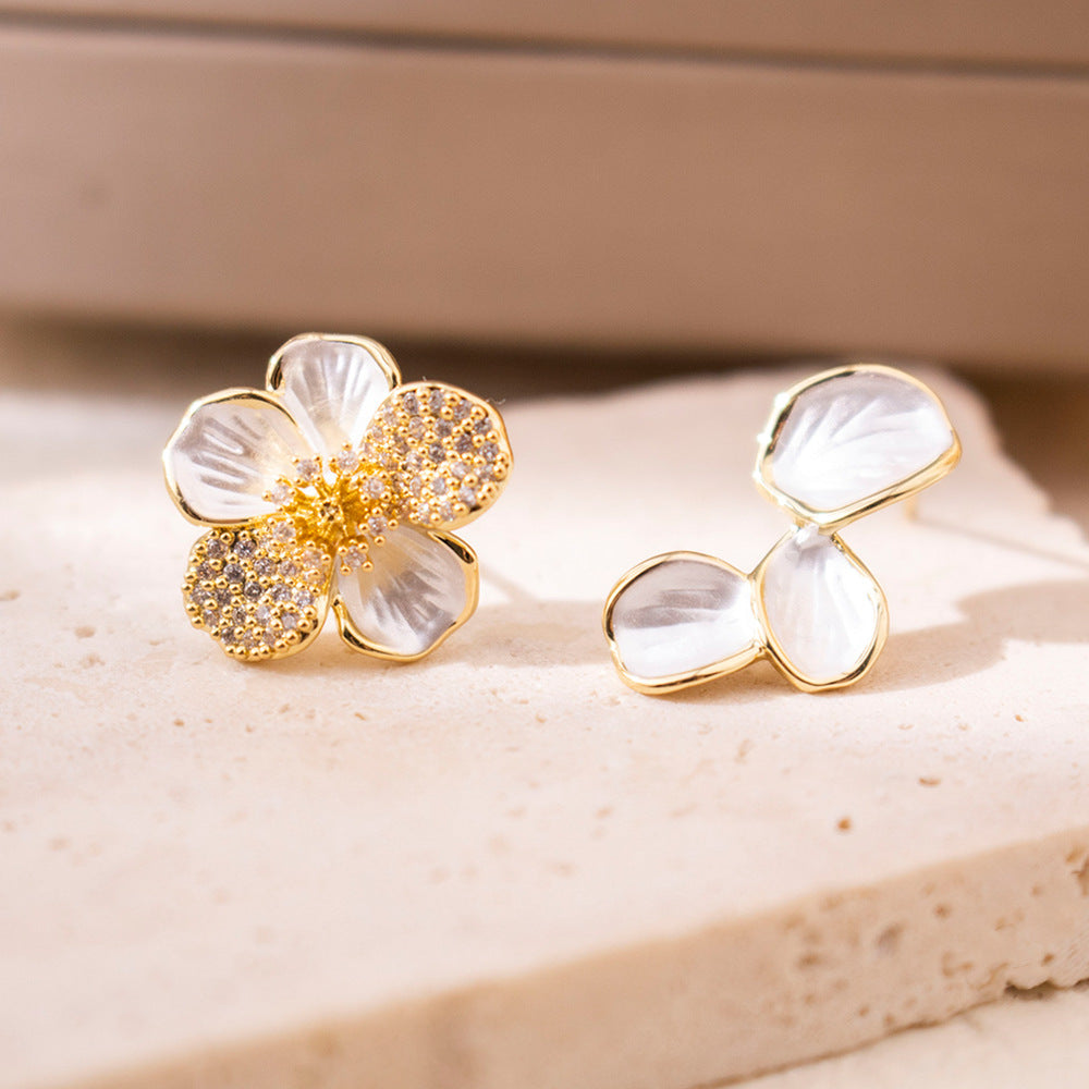 Wholesale Zircon Camellia Earrings Light Luxury Asymmetrical Earrings