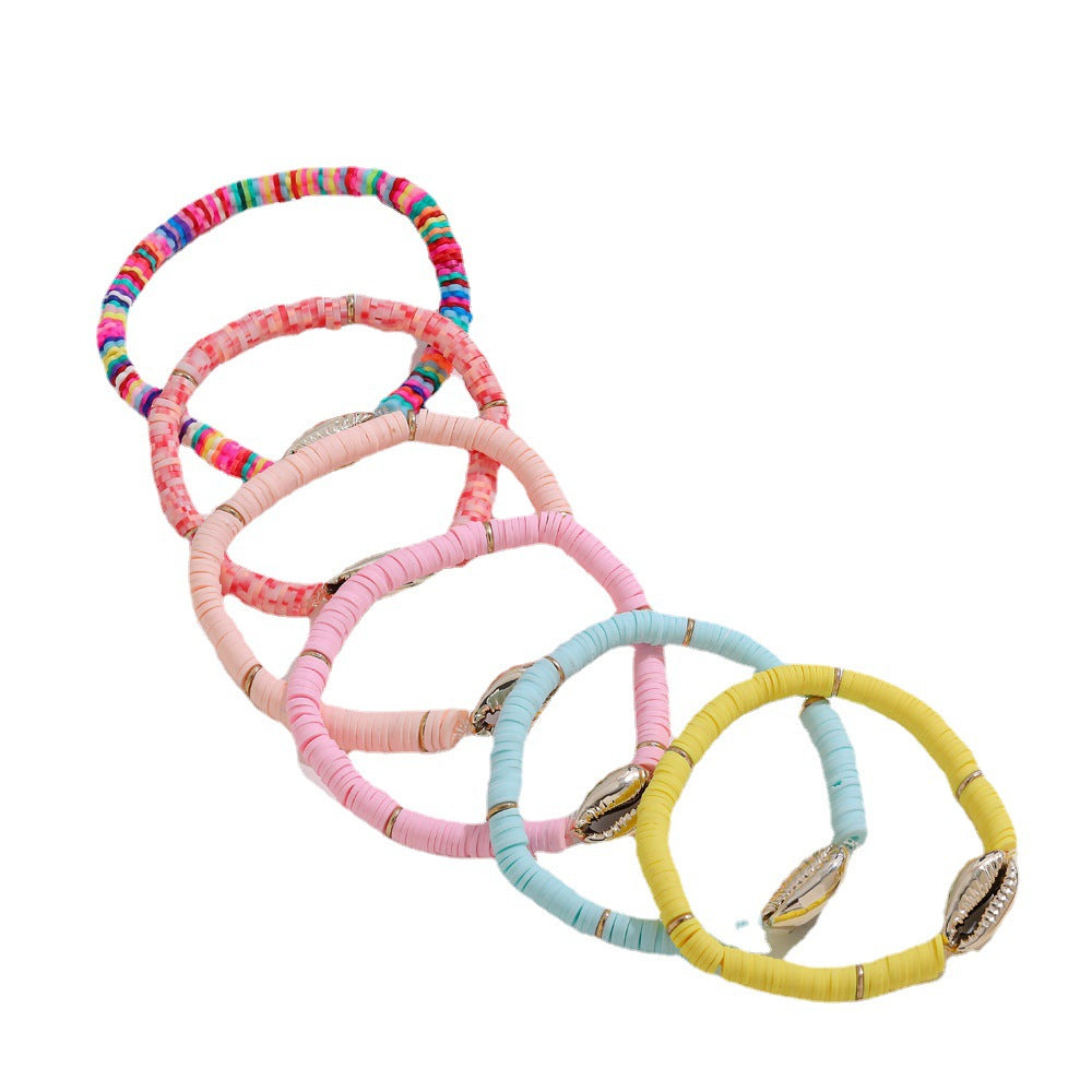 Wholesale  Bohemian Ocean  Metal Shell Bracelet Beach Colorful Soft Ceramic Bracelet