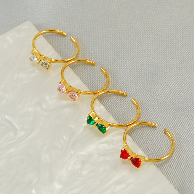 Wholesale  Titanium Steel Ring  Love Zircon Bow Open Ring