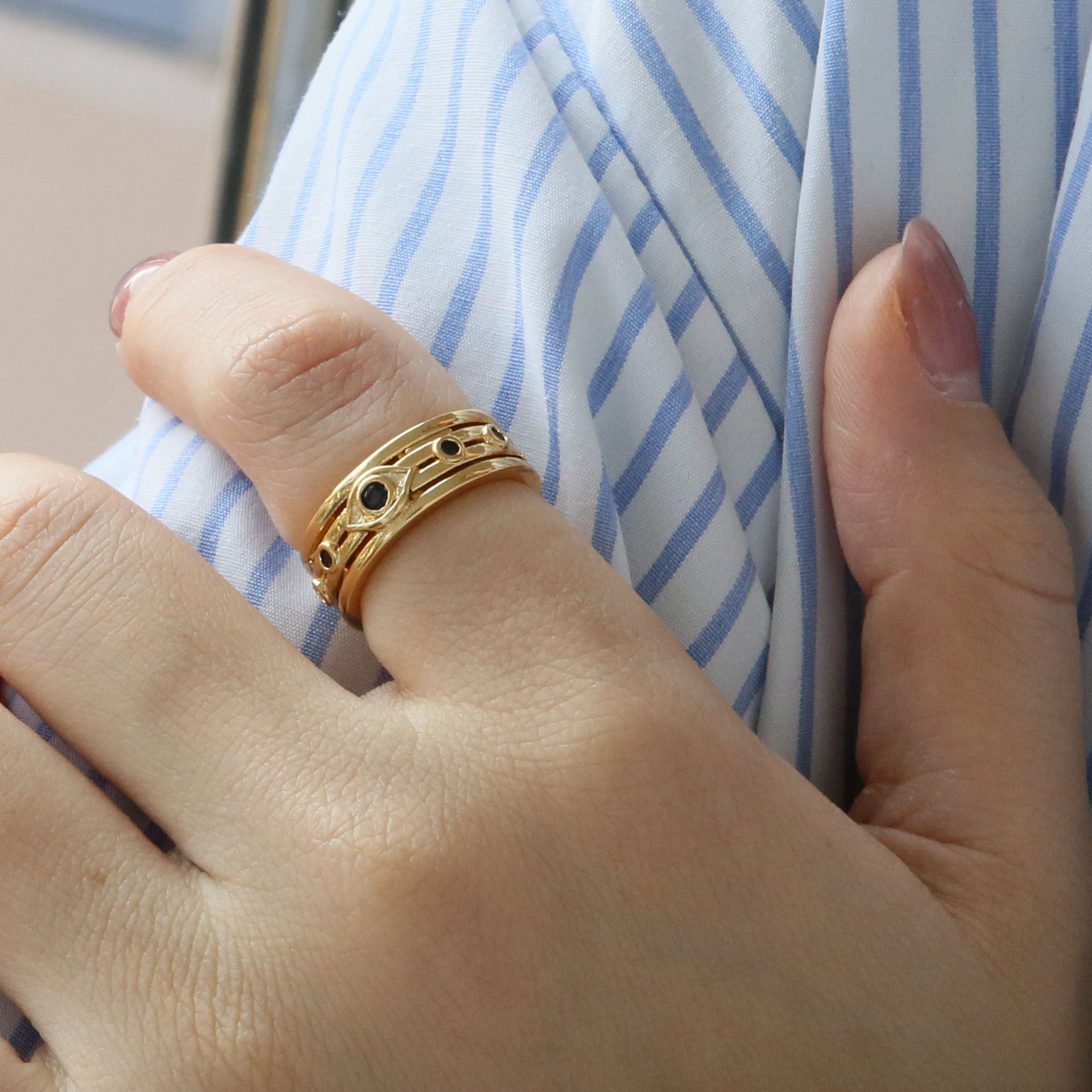 Wholesale  18k Gold Brass Blue Zircon Religious Devil's Eye Ring