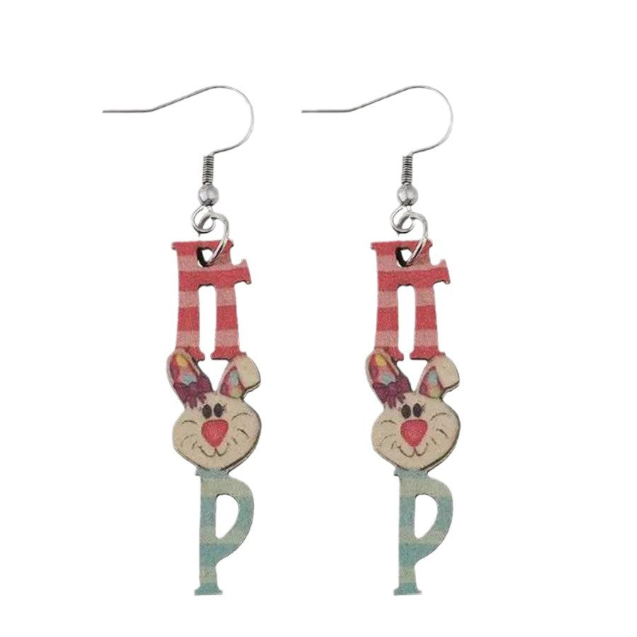 Wholesale Easter wooden cartoon cute big ear rabbit earrings