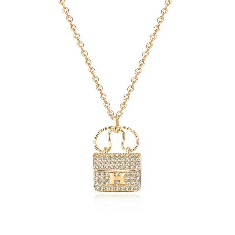 Wholesale Letter Micro Diamond Handbag Titanium Steel Necklaces ACC-NE-NaBao002