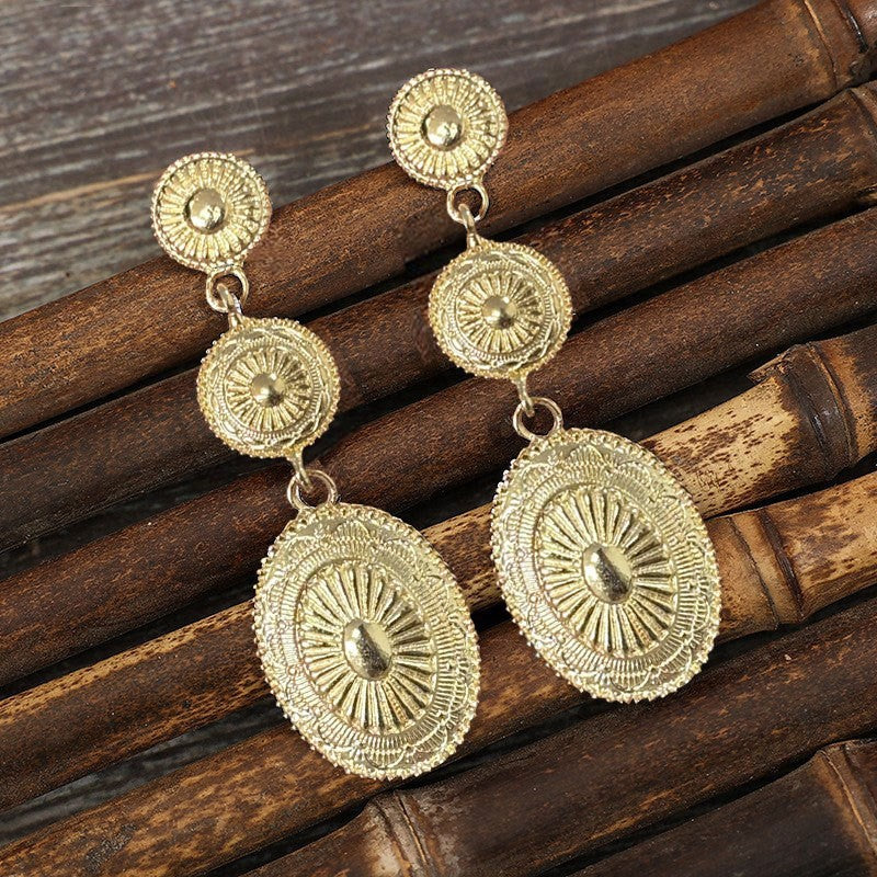 Wholesale Alloy Ancient Silver Long Drop Earrings Retro Western Ethnic Style Jewelry Accessory for Everyday Wear