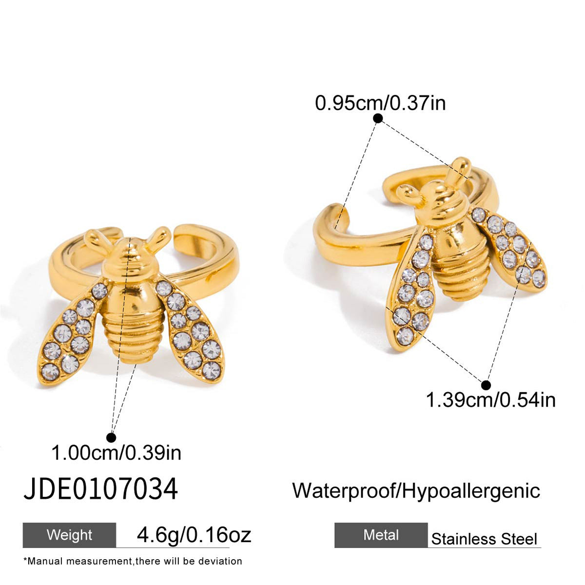 Wholesale Bee Stainless Steel Jewelry Set  Including Earrings Necklace Bracelet Rings