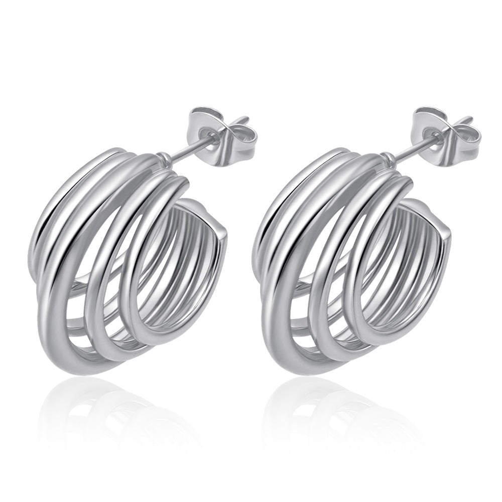 Wholesale Multi-Layered Titanium Steel Earrings European Retro Gold Electroplated for Women Boutique Resale