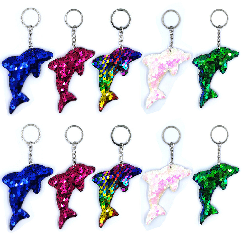 Wholesale Sequined Fish Scale Dolphin Keychain Double-sided Reflective Glossy Accessories Pendant Sequin Keychain ACC-KC-DY008