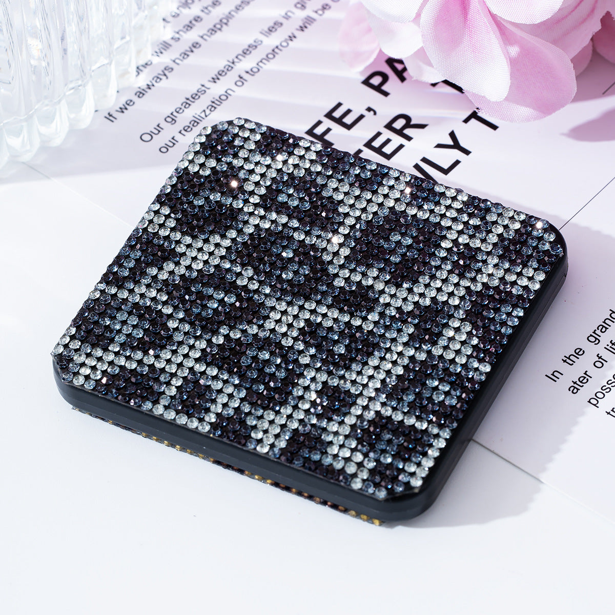 Wholesale Rhinestone portable small mirror mini portable double-sided folding square makeup mirror
