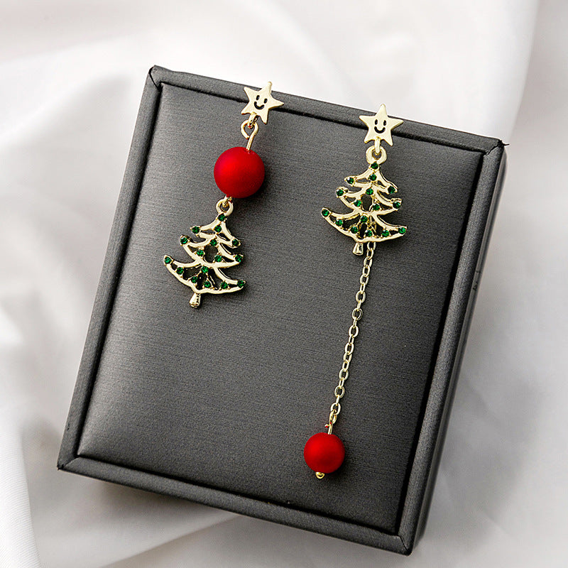 Wholesale Christmas Snowflake Asymmetrical Christmas Tree Earrings ACC-ES-MDD072