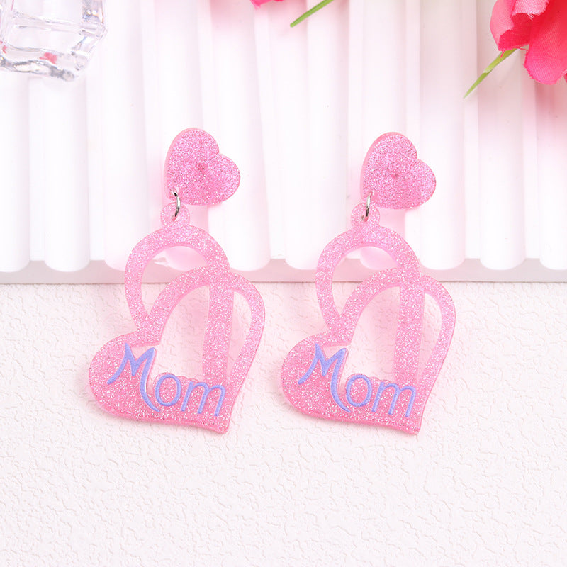 Wholesale Pink Love Mother's Day Gift Acrylic MAMA Hollow Earrings ACC-ES-DA006