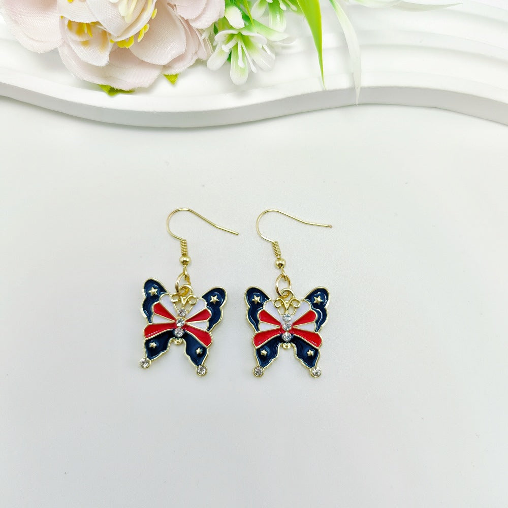 Wholesale American Independence Day USA Love Wings Zinc Alloy Earrings ACC-ES-Qiyu003