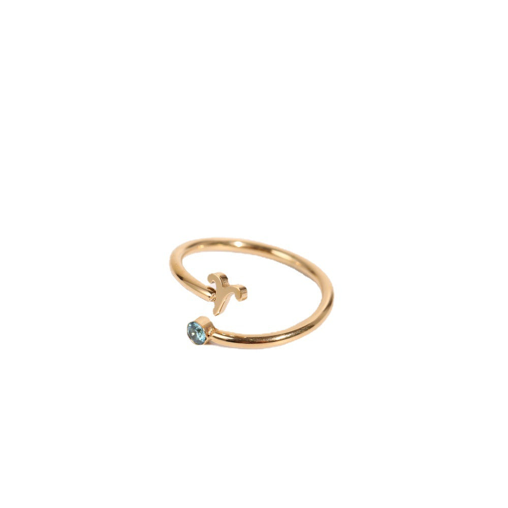 Wholesale 18k Gold Plated 12 Zodiac Signs Rune Zircon Birthstone Ring