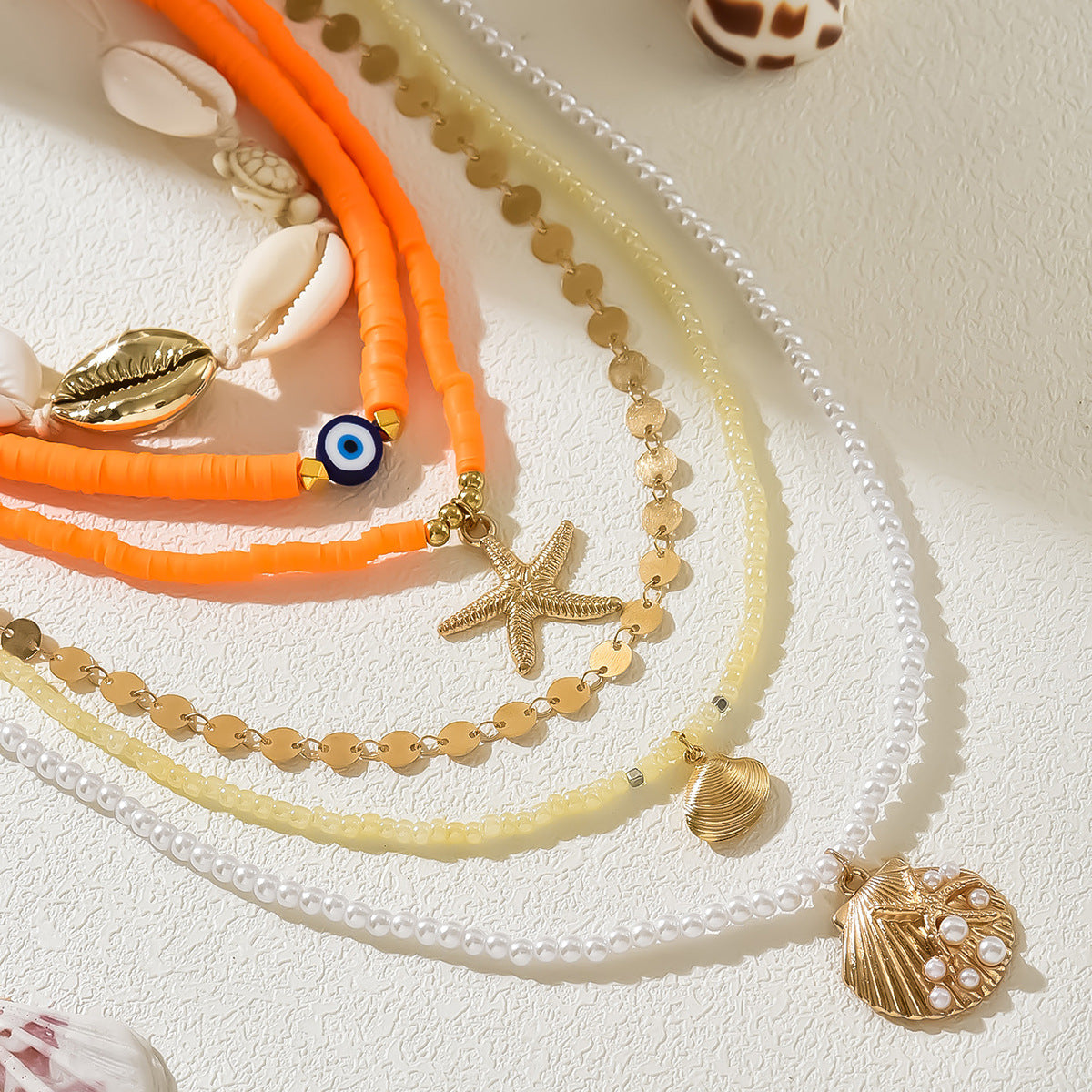 Wholesale Stacked Shell Necklace Irregular Colored Soft Clay Pearl Starfish Clavicle Necklace