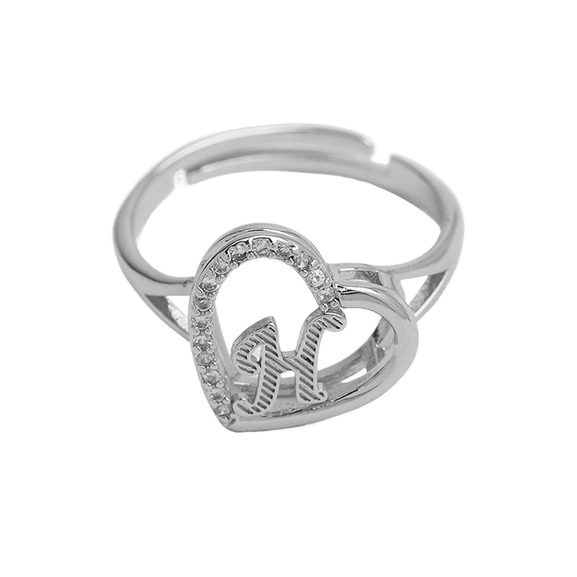 Wholesale  heart-shaped love texture hollow 26 grass English letters open heart ring