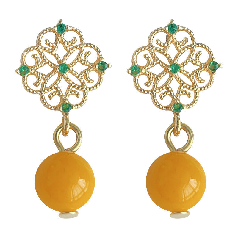 Wholesale Silver Needle  Hollow Zircon Agate Earrings