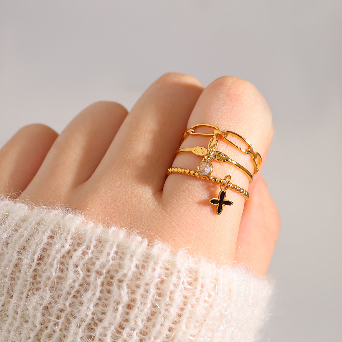 Wholesale Titanium Steel multi-layer geometric cross pattern ring