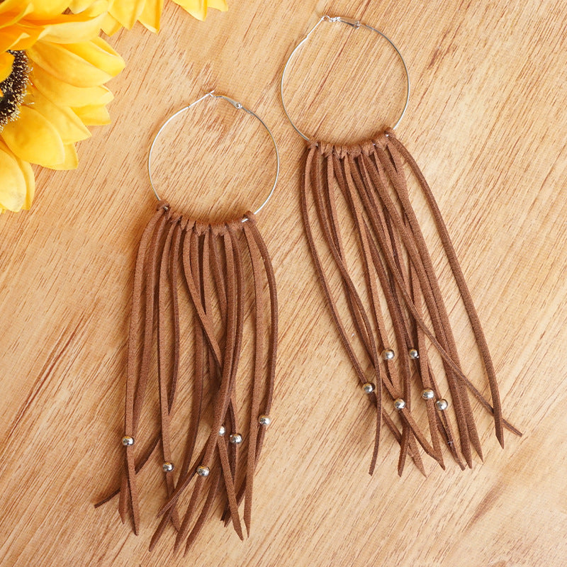 Wholesale 3 pairs/ pack Hand-woven tassel leather Bohemian earrings