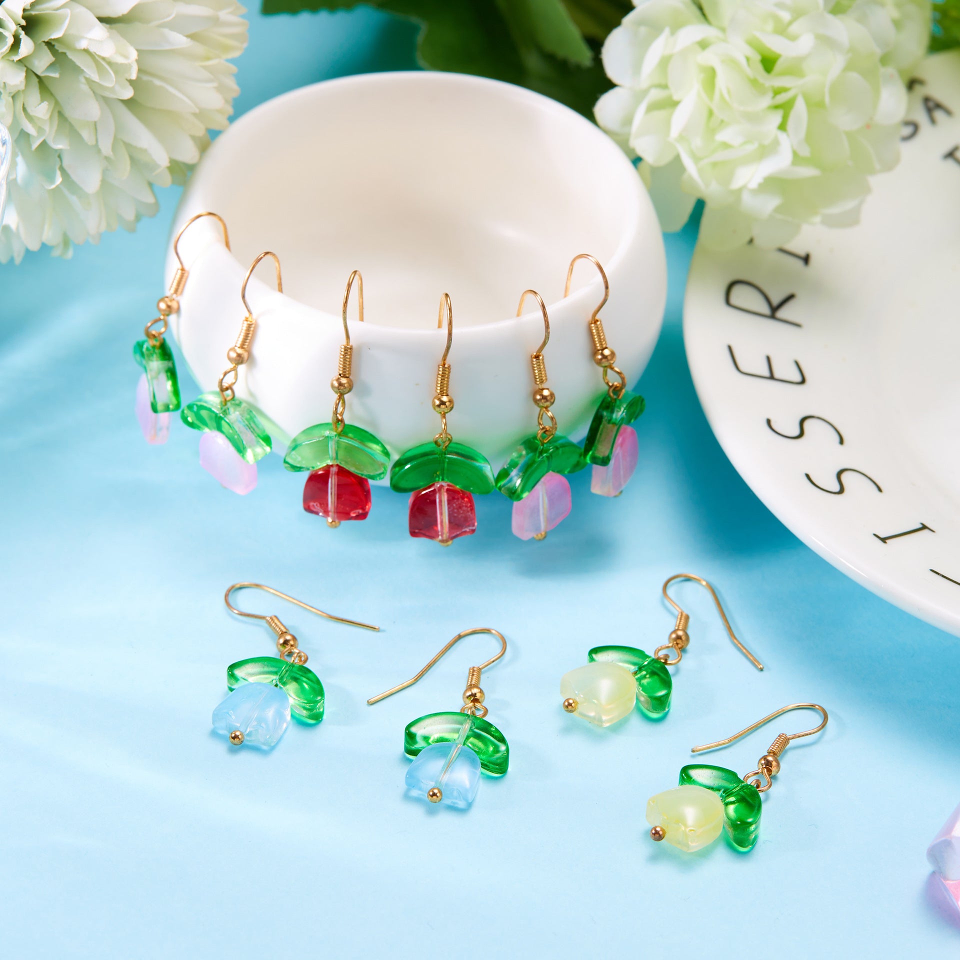 Wholesale  color tulip flower earrings suit