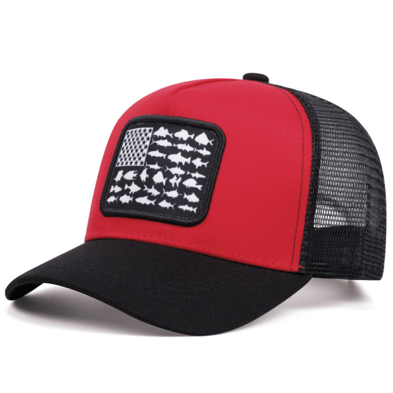 Wholesale American Flag Fish Embroidered Mesh Cap Baseball Cap