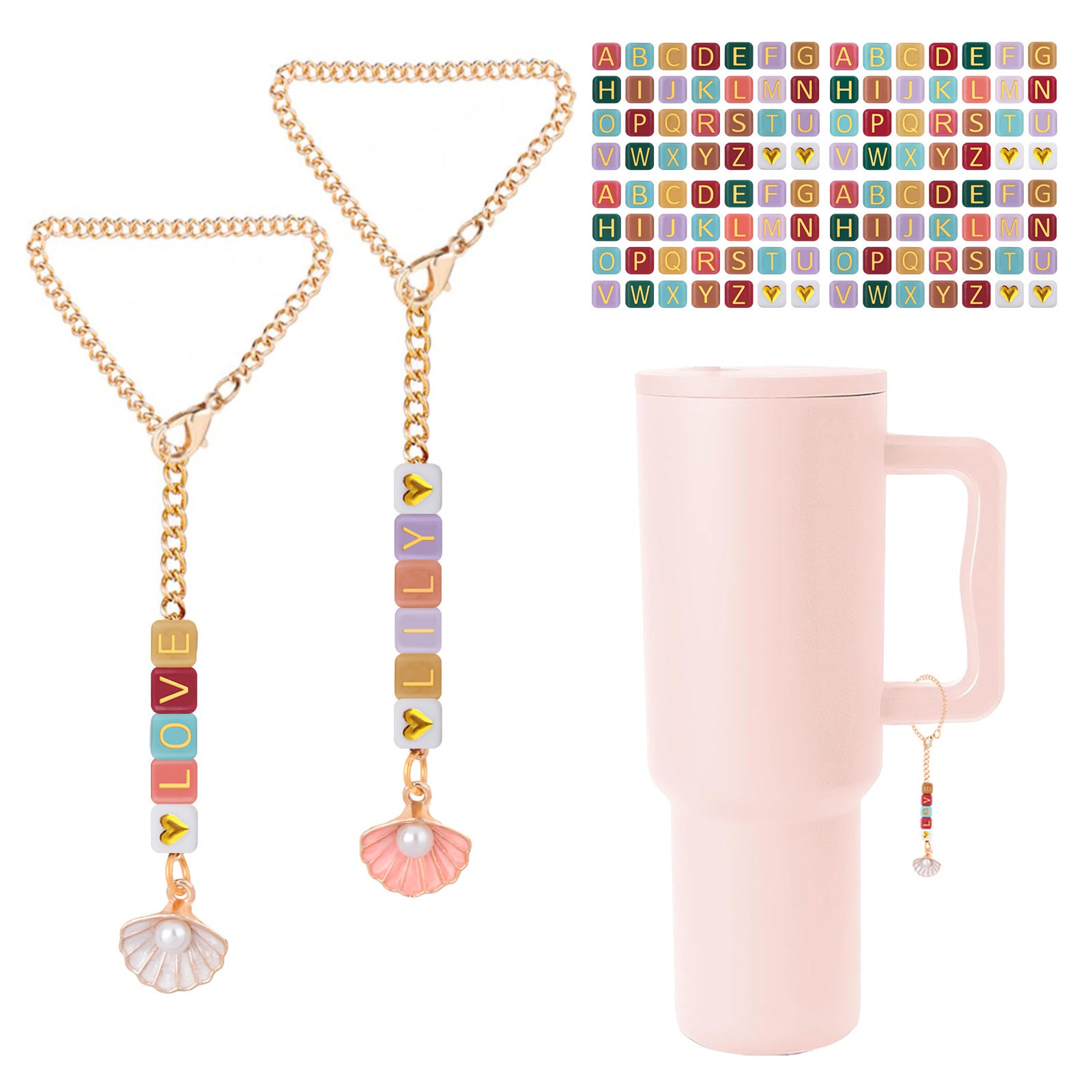 Wholesale Couple Handmade Beaded Cup Hanging Chain Love Letter Shell Stainless Steel Hanging Chain Set with Letters Cup Accessories ACC-CA-ZhongH001
