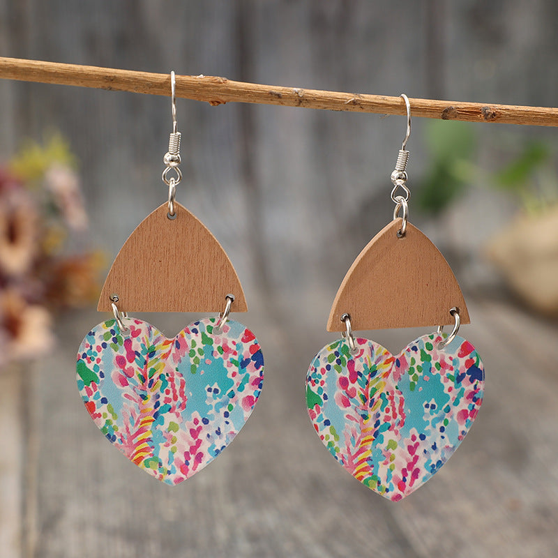 Wholesale Bohemian Retro Heart Shape Colorful Acrylic Earrings