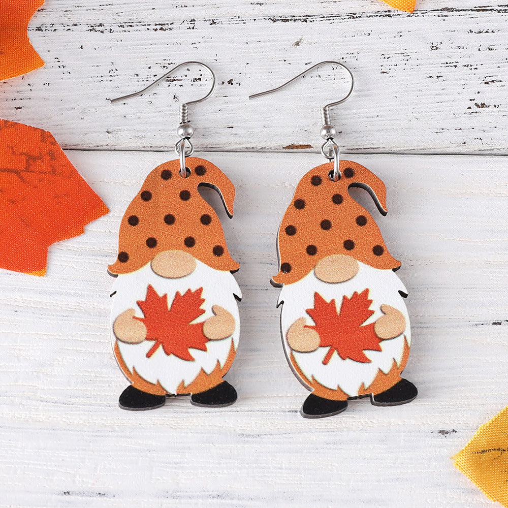 Wholesale Thanksgiving Day Pumpkin Maple Leaf Cute Pendant Wood Earrings ACC-ES-ChuLian039