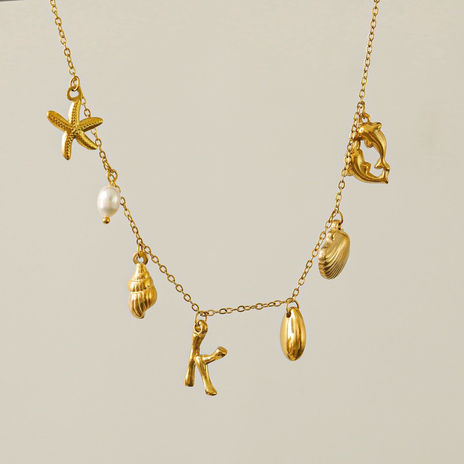 Wholesale 26 Letters Freshwater Pearl Starfish Ocean Series Necklace