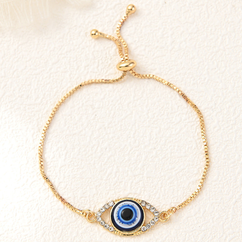 Wholesale Blue Devil Eye Bracelet Women Adjustable Alloy Trendy Fashion Accessory Gift