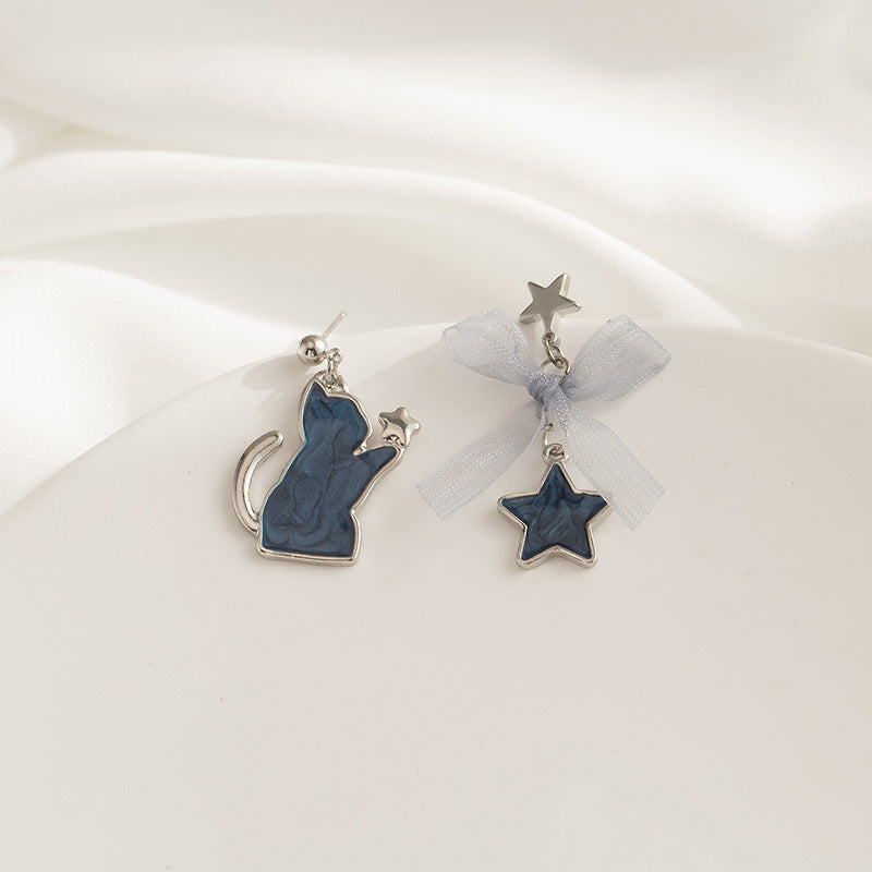 Wholesale Blue Star Bow Cat Clip-On Stud Earrings Sweet Cute Fashion Accessory for Party Boutique