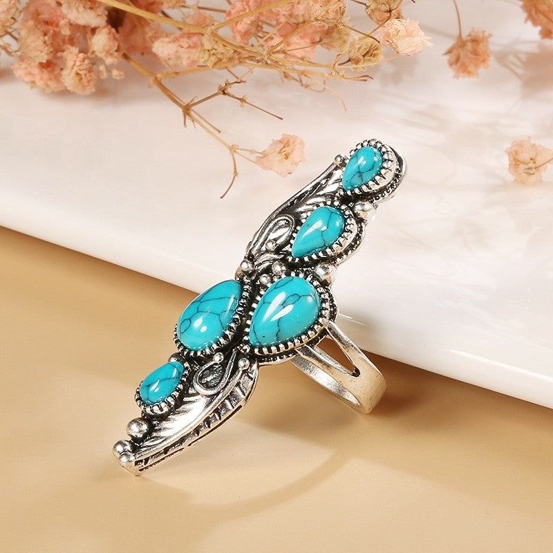 Wholesale Bohemian Feather Drop Turquoise Ring Jewelry Accessory Boutique