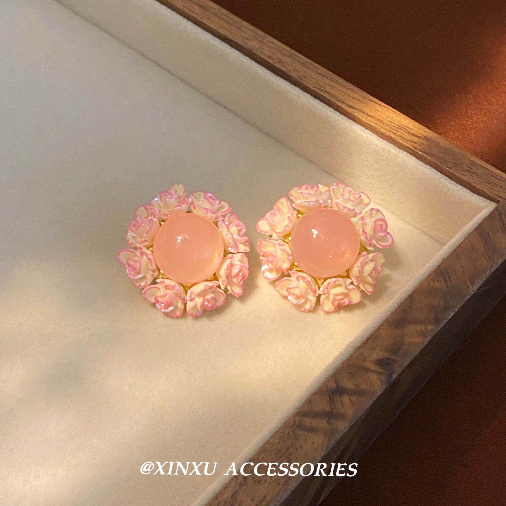 Wholesale  Retro Pink Flower Pearl Earrings