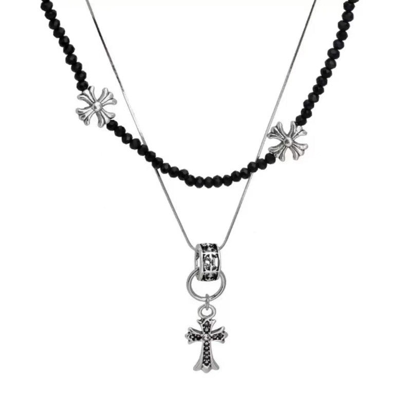 Wholesale Cross Leather Double Necklace