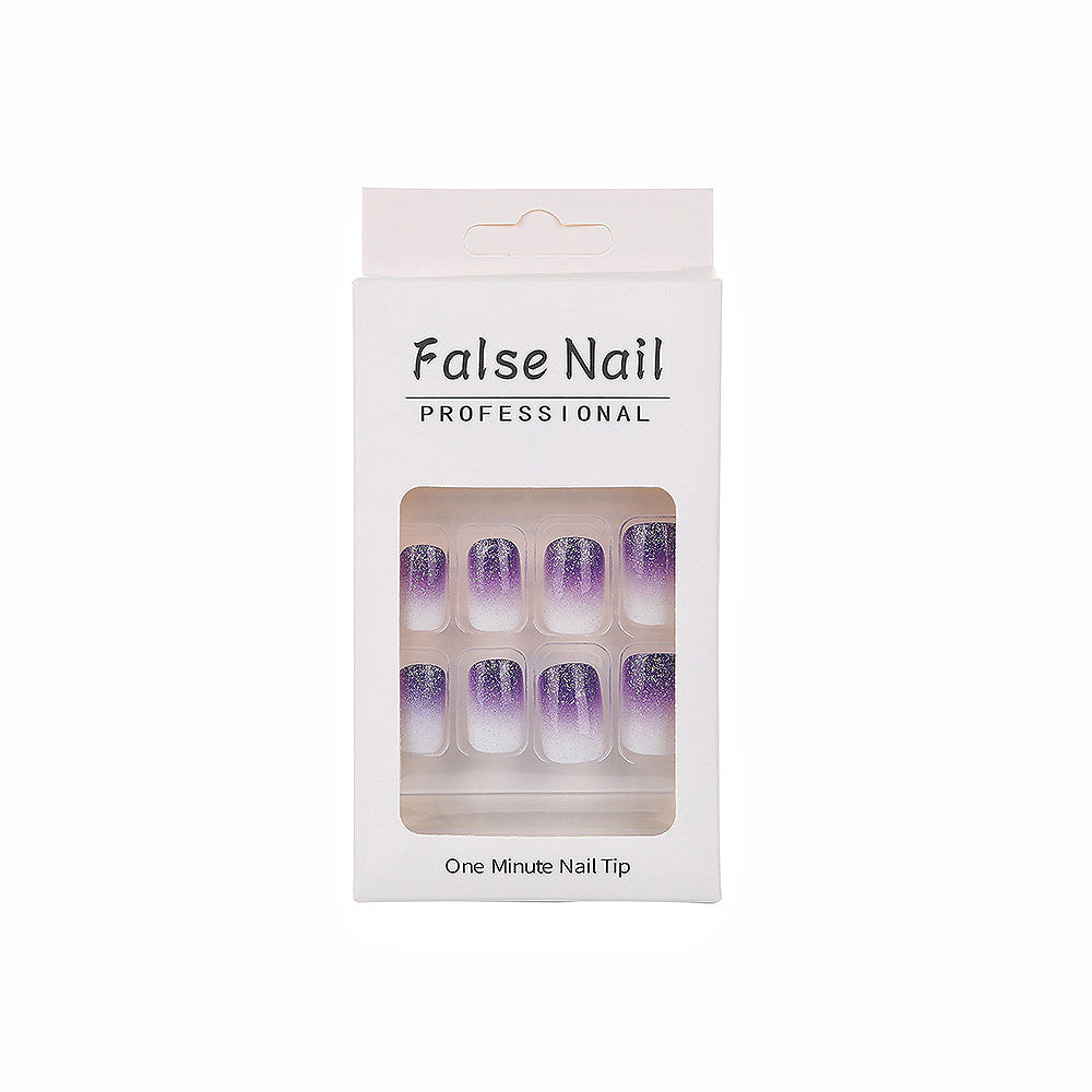 Wholesale 24pcs/box Glitter Nail Stickers Purple Gradient Wearable Nails Press-On Nail Set ACC-NS-Diqin007
