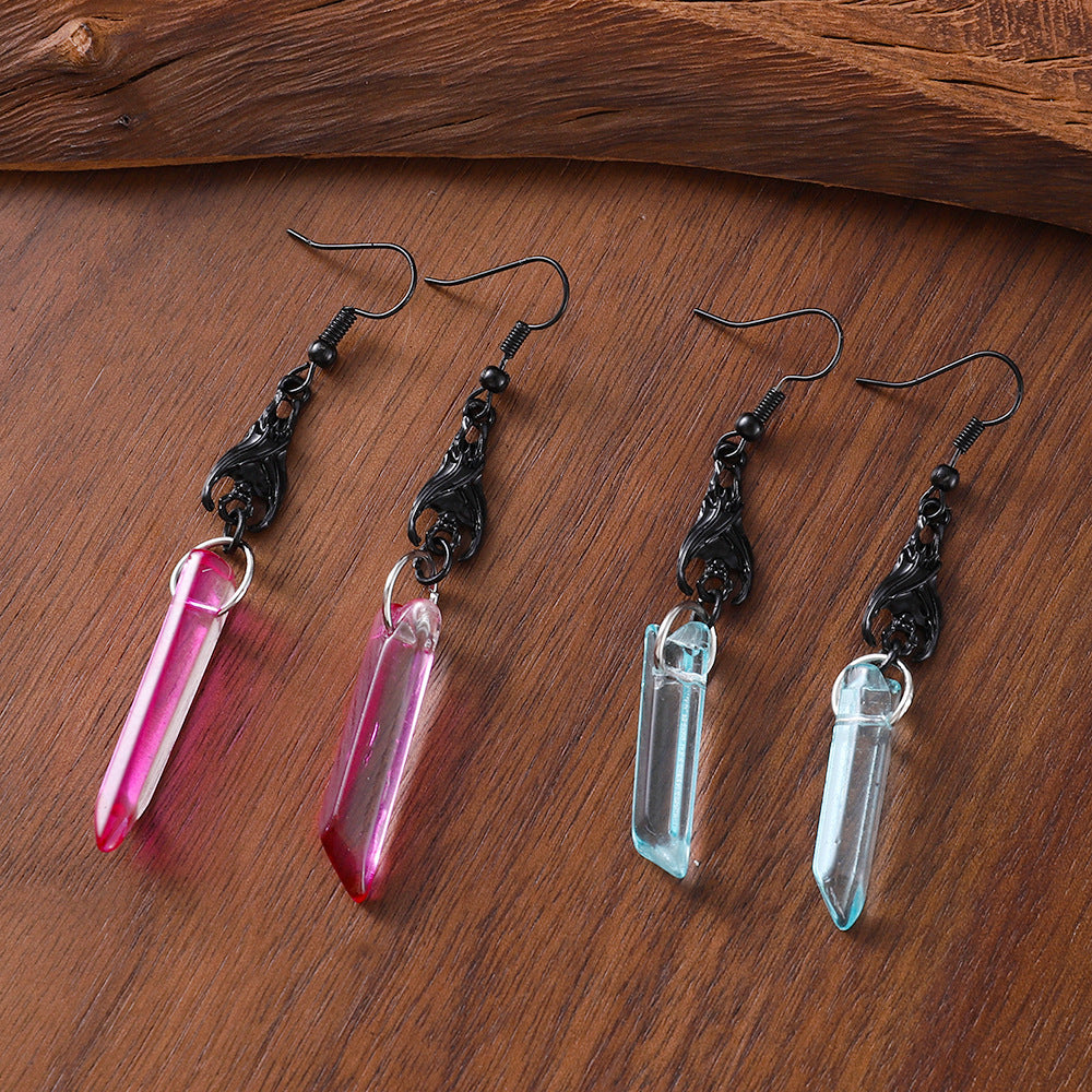 Wholesale Black Claw Hook Irregular Cylindrical Color Crystal Earrings