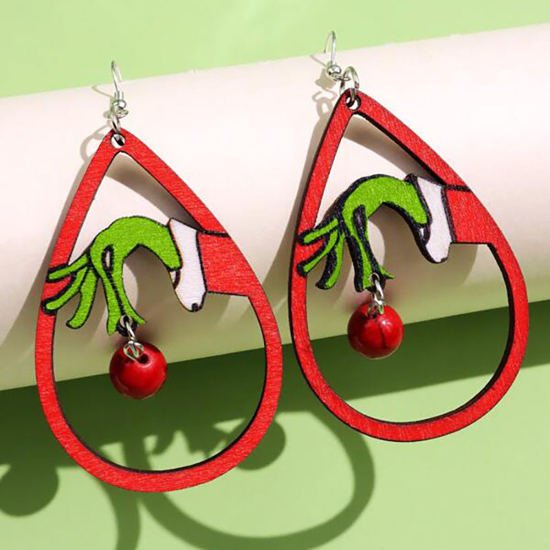 Wholesale  Green Frog Wooden Earrings  Christmas Funny Stitching Green Earrings